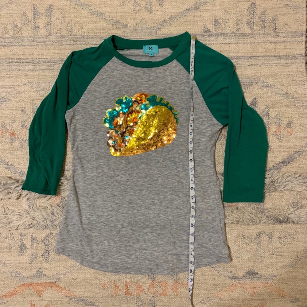 Sequin Taco Baseball Raglan Tee - Picture 4 of 5